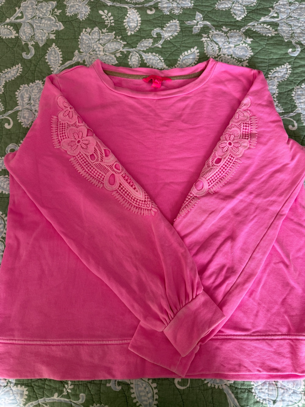 Lilly Pulitzer Jansen Sweatshirt Pink Crochet Lace